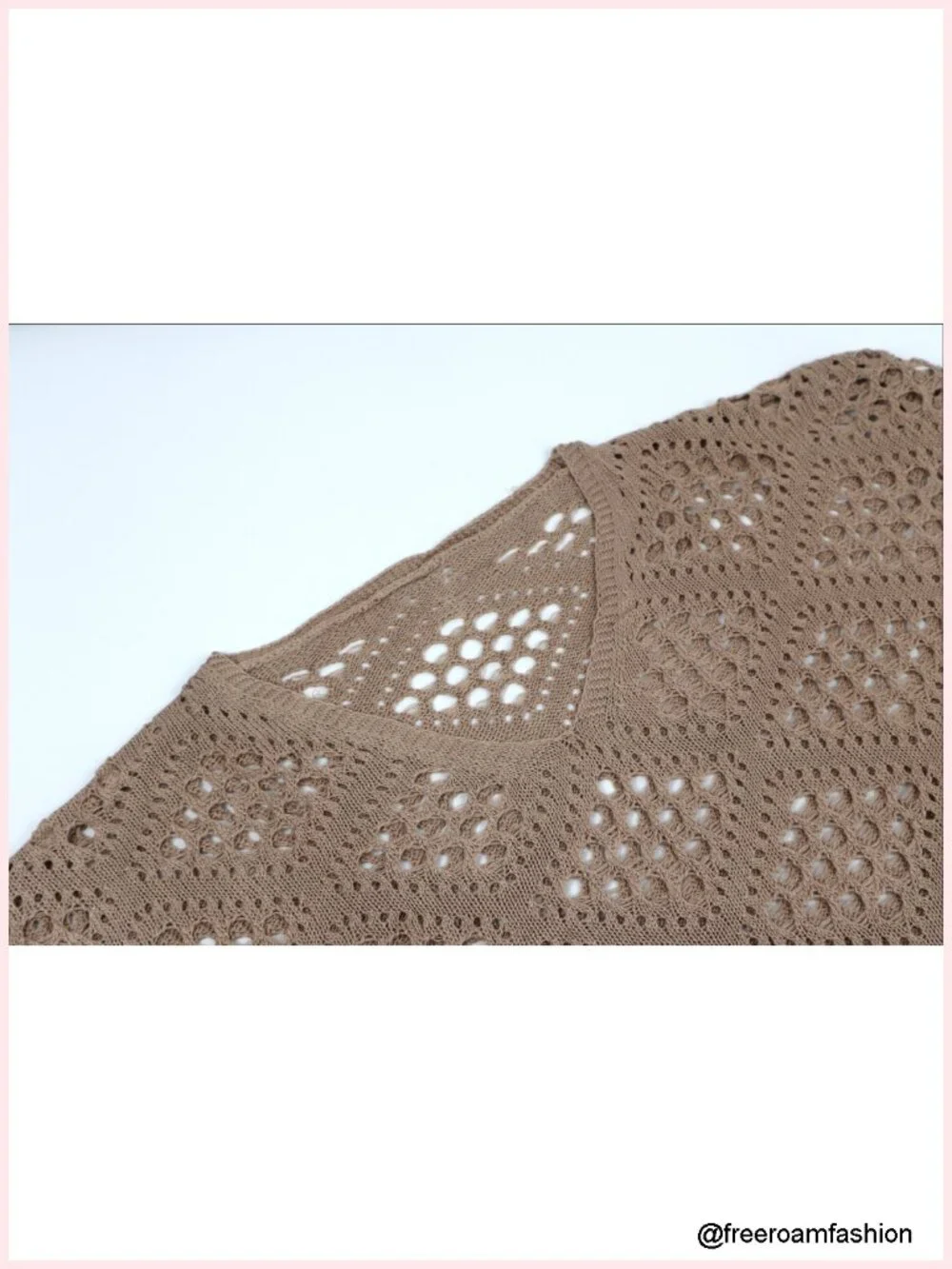 Crochet V-Neck Long Sleeve Loose Knit Top Beach Cover Up Tunic